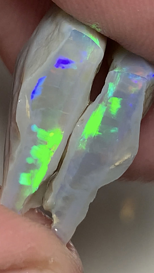 Australian Rough Opal Crystal 15cts Cutters Candy Exotic Seam Split Gem Grade Vivid & Bright fires in stunning bars  16x12x5mm & 17x13x4mm WSN18