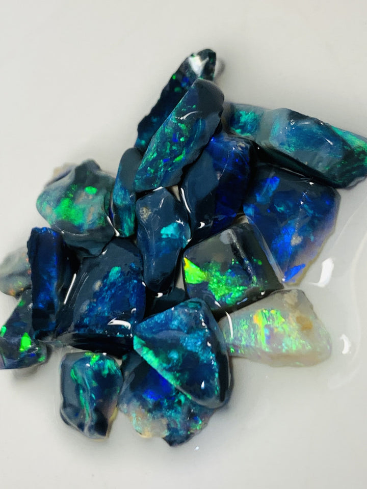 Australian Rough n Rubs Mulga® Field Black Opal Parcel 26cts Top High Grade Beautiful & Bright MULTIFIRES for cutters 10x7x2mm to 6x4x2mm WSE18