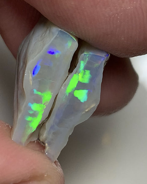 Australian Rough Opal Crystal 15cts Cutters Candy Exotic Seam Split Gem Grade Vivid & Bright fires in stunning bars  16x12x5mm & 17x13x4mm WSN18