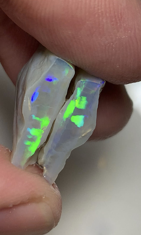 Australian Rough Opal Crystal 15cts Cutters Candy Exotic Seam Split Gem Grade Vivid & Bright fires in stunning bars  16x12x5mm & 17x13x4mm WSN18