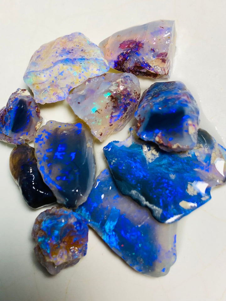 Lightning Ridge Rough n Rub Parcel Black, Dark & Crystal Opal From the Miners Bench®  43cts Bright blue fires 19x14x3mm to 9x7x6mm WSQ91