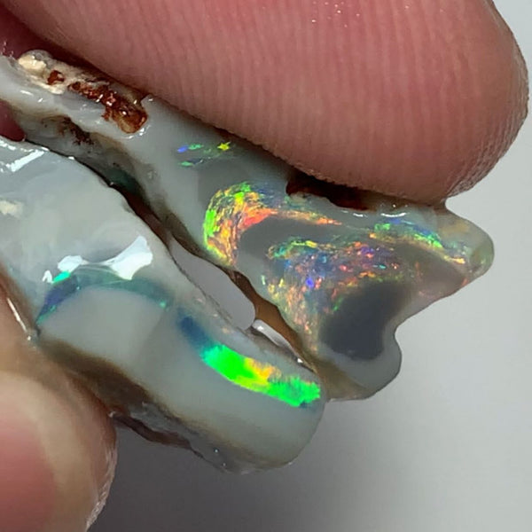 Australian Rough Opal 17cts Exquisite Pair Handpicked Select Semi Black Seams lots of Super Bright Multi colour fires to Cut 22x19x4mm & 20x9x8mm WSE678