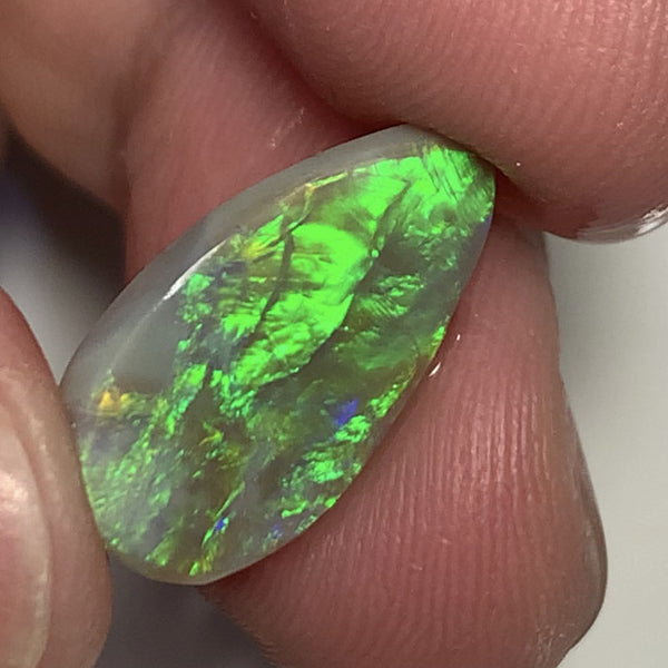 Australian Rough / Rub Dark Crystal opal 4.6cts Stunning Big Clean Bright Mostly Green fires 19x12x3mm WSM84