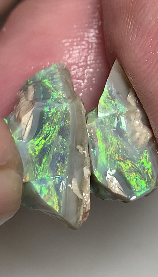 Australian Rough Opal Semi Black 13.5cts Cutters Candy  Gemmy Seam Split High Grade Vivid & Bright fires in stunning bars  18x9x9mm & 14x10x8mm WSN48