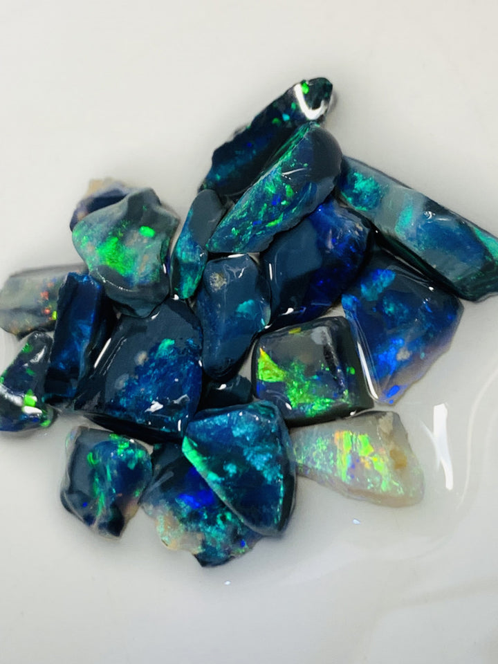 Australian Rough n Rubs Mulga® Field Black Opal Parcel 26cts Top High Grade Beautiful & Bright MULTIFIRES for cutters 10x7x2mm to 6x4x2mm WSE18