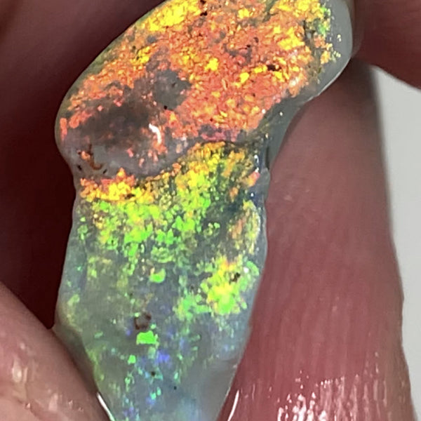 Australian Rough Opal 5.8cts Exquisite Handpicked Select Semi Black Untouched Seam Super Bright Multi colour fires to Cut / carve 20x8x6mm GEM1949