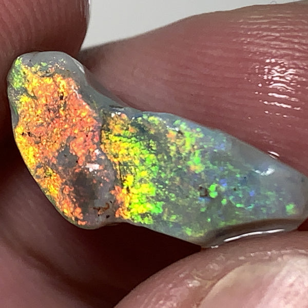 Australian Rough Opal 5.8cts Exquisite Handpicked Select Semi Black Untouched Seam Super Bright Multi colour fires to Cut / carve 20x8x6mm GEM1949