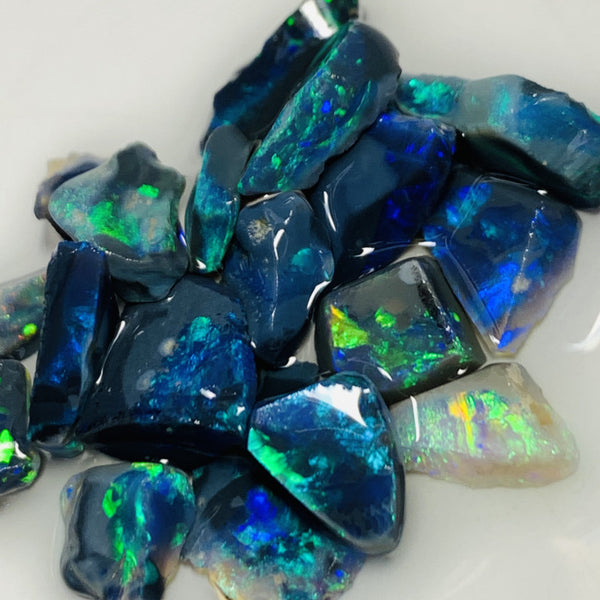 Australian Rough n Rubs Mulga® Field Black Opal Parcel 26cts Top High Grade Beautiful & Bright MULTIFIRES for cutters 10x7x2mm to 6x4x2mm WSE18