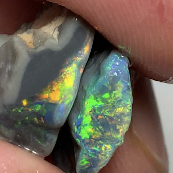 Australian Rough opal GEM GRADE Mulga® Field Blacks Pair 13cts  Beautiful & Bright Fires for cutters 18x13x6mm & 16x11x4mm WSH16