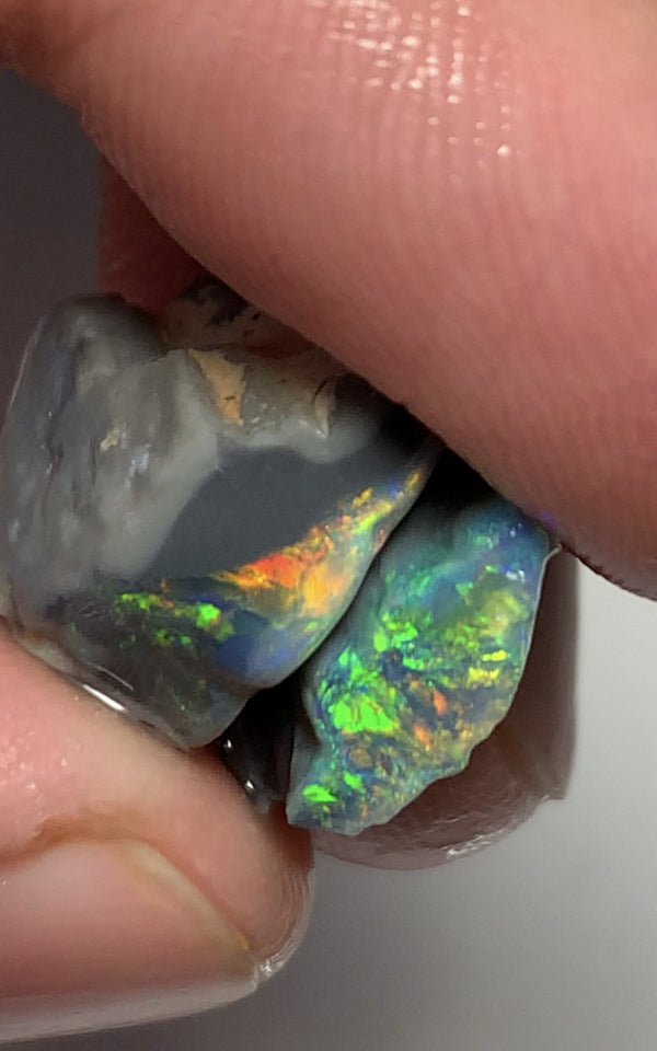 Australian Rough opal GEM GRADE Mulga® Field Blacks Pair 13cts  Beautiful & Bright Fires for cutters 18x13x6mm & 16x11x4mm WSH16